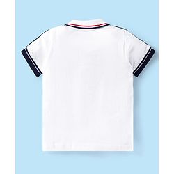 Babyhug Single Jersey Knit Half Sleeves Polo T-Shirt & Shorts Set with Patch & Tape Detailing - White & Navy Blue