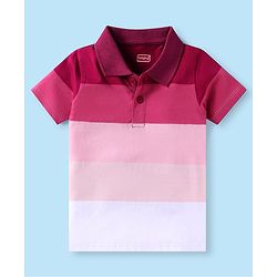 Babyhug Single Jersey Knit Half Sleeves Polo T-Shirt & Shorts Set With Color Block Design - Maroon