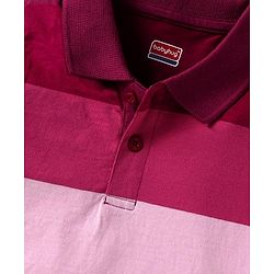 Babyhug Single Jersey Knit Half Sleeves Polo T-Shirt & Shorts Set With Color Block Design - Maroon