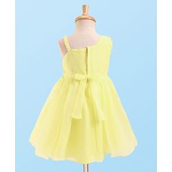 Babyhug Woven Sleeveless Party Dress with Floral  Embroidery on Yoke - Yellow