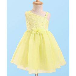 Babyhug Woven Sleeveless Party Dress with Floral  Embroidery on Yoke - Yellow