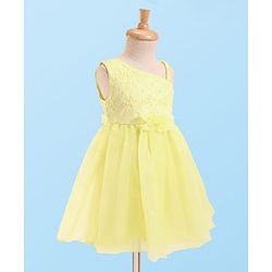 Babyhug Woven Sleeveless Party Dress with Floral  Embroidery on Yoke - Yellow