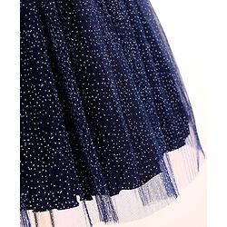 Babyhug Woven Sleeveless Party Dress With Bow Applique & Sequin - Navy Blue