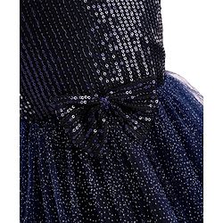 Babyhug Woven Sleeveless Party Dress With Bow Applique & Sequin - Navy Blue