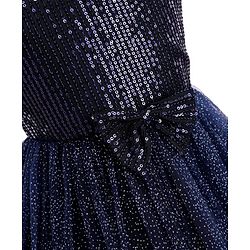 Babyhug Woven Sleeveless Party Dress With Bow Applique & Sequin - Navy Blue