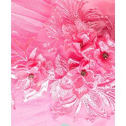 Babyhug Woven Half Sleeves Mesh Party Dress With 3D Floral Applique - Pink