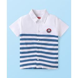 Babyhug Single Jersey Knit Half Sleeves Striped Shirts & Shorts Set - White & Blue