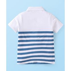 Babyhug Single Jersey Knit Half Sleeves Striped Shirts & Shorts Set - White & Blue