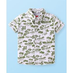 Babyhug Knitted Half Sleeves Shirt & Woven Shorts Set with Beach Theme Print - Green
