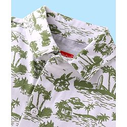 Babyhug Knitted Half Sleeves Shirt & Woven Shorts Set with Beach Theme Print - Green