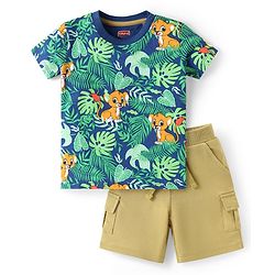 Babyhug Single Jersey Knit Half Sleeves T-Shirt & Shorts Set with Jungle Theme Print - Olive Green & Blue