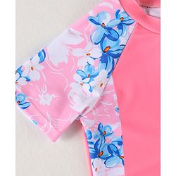 Babyhug Half Raglan Sleeves  Legged Swimsuit with Floral Print - Pink