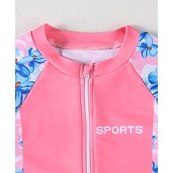 Babyhug Half Raglan Sleeves  Legged Swimsuit with Floral Print - Pink