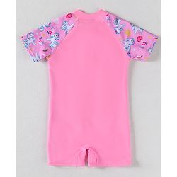 Babyhug Half Raglan Sleeves Legged Swimsuit With Unicorn Print - Pink