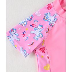 Babyhug Half Raglan Sleeves Legged Swimsuit With Unicorn Print - Pink