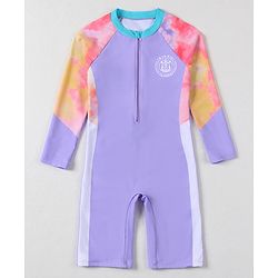 Babyhug Full Sleeves Legged Swimsuit Tie & Dye Print - Purple