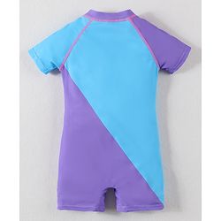 Babyhug Half Raglan Sleeves Legged Swimsuit with Swan Print - Blue