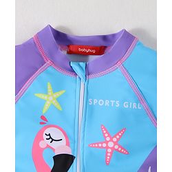 Babyhug Half Raglan Sleeves Legged Swimsuit with Swan Print - Blue