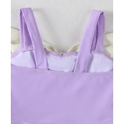 Babyhug Sleeveless Frock Swimsuit With Bow Applique & Swimming Cap - Purple