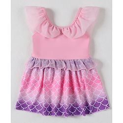 Babyhug Frill Sleeves Printed Frock Swimsuit - Pink (Color Print May Vary as Color Block Style)