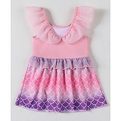 Babyhug Frill Sleeves Printed Frock Swimsuit - Pink (Color Print May Vary as Color Block Style)