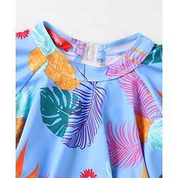 Babyhug Half Flutter Raglan Sleeves Frock Swimsuit with Floral Print - Light Blue