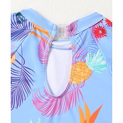 Babyhug Half Flutter Raglan Sleeves Frock Swimsuit with Floral Print - Light Blue