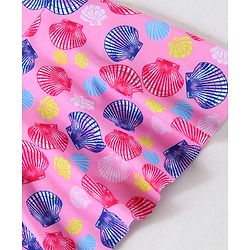 Babyhug Frill Sleeves Frock Swimsuit With Sea Shells Print & Bow Applique - Pink