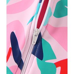 Babyhug Half Raglan Sleeves Frock Swimsuit With Leaf Print - Fuchsia