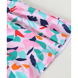 Babyhug Half Raglan Sleeves Frock Swimsuit With Leaf Print - Fuchsia