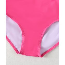 Babyhug Half Raglan Sleeves Frock Swimsuit With Leaf Print - Fuchsia