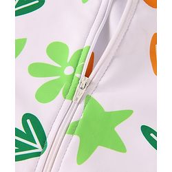 Babyhug Half Raglan Sleeves Frock Swimsuit With Floral & Leaf Print - Green & White