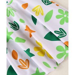Babyhug Half Raglan Sleeves Frock Swimsuit With Floral & Leaf Print - Green & White