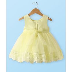 Babyhug Woven Sleeveless Party Dress With Lace & Sequin Detailing & Bow Applique - Yellow