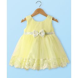 Babyhug Woven Sleeveless Party Dress With Lace & Sequin Detailing & Bow Applique - Yellow