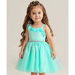 Babyhug Sleeveless Woven One Shoulder Dress With Floral Applique -  Mint