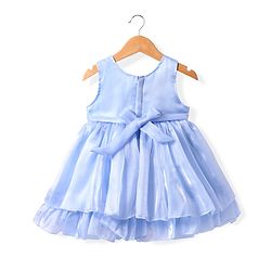 Babyhug Woven Sleeveless Fit & Flare Party Dress with Bow Applique & Sequins Detailing - Light Blue