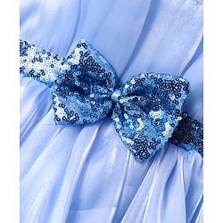 Babyhug Woven Sleeveless Fit & Flare Party Dress with Bow Applique & Sequins Detailing - Light Blue