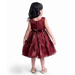 Babyhug Woven Sleeveless Party Dress With Floral Applique - Maroon