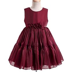 Babyhug Woven Sleeveless Party Dress With Floral Applique - Maroon