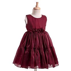 Babyhug Woven Sleeveless Party Dress With Floral Applique - Maroon