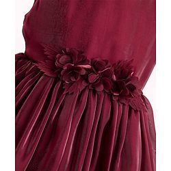 Babyhug Woven Sleeveless Party Dress With Floral Applique - Maroon