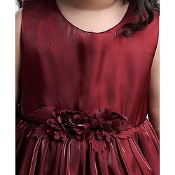 Babyhug Woven Sleeveless Party Dress With Floral Applique - Maroon