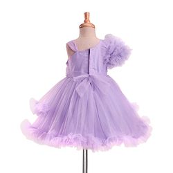 Babyhug Woven Sleeveless Fit & Flared Solid Mesh Party Dress with Bow Applique & Ruffles - Lavender