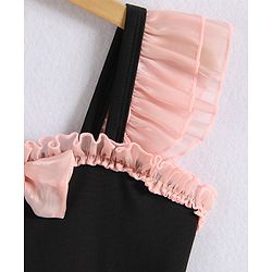 Babyhug Sleeveless V Cut Swimsuit with Frill & Bow Detailing - Black