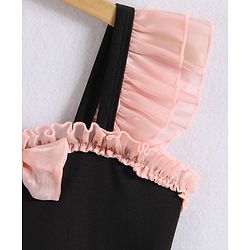 Babyhug Sleeveless V Cut Swimsuit with Frill & Bow Detailing - Black