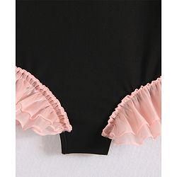 Babyhug Sleeveless V Cut Swimsuit with Frill & Bow Detailing - Black