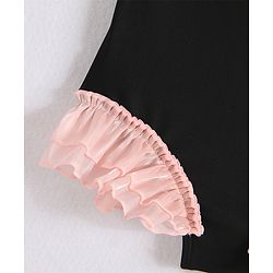 Babyhug Sleeveless V Cut Swimsuit with Frill & Bow Detailing - Black