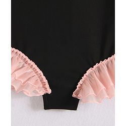 Babyhug Sleeveless V Cut Swimsuit with Frill & Bow Detailing - Black