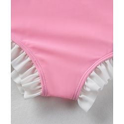 Babyhug Sleeveless  V Cut Swimsuit with Frill Detailing & Cap - Pink